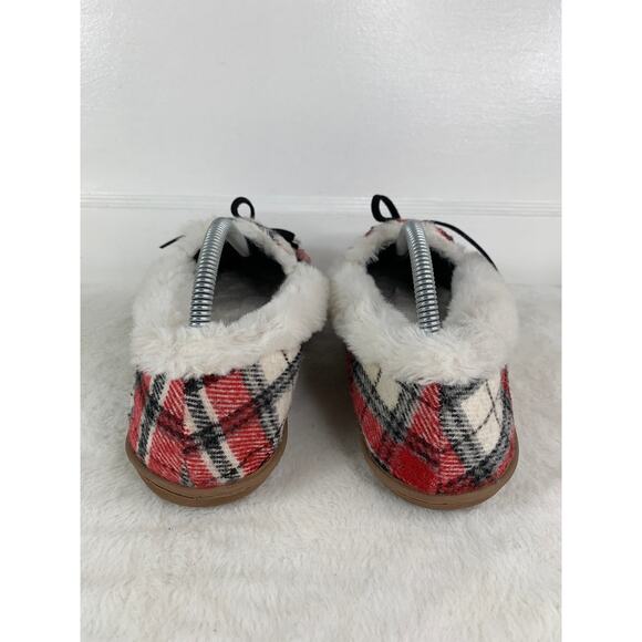 Sonoma Women’s Red Checkered Fur Slip-On Slippers Size 9-10 - Picture 3 of 9